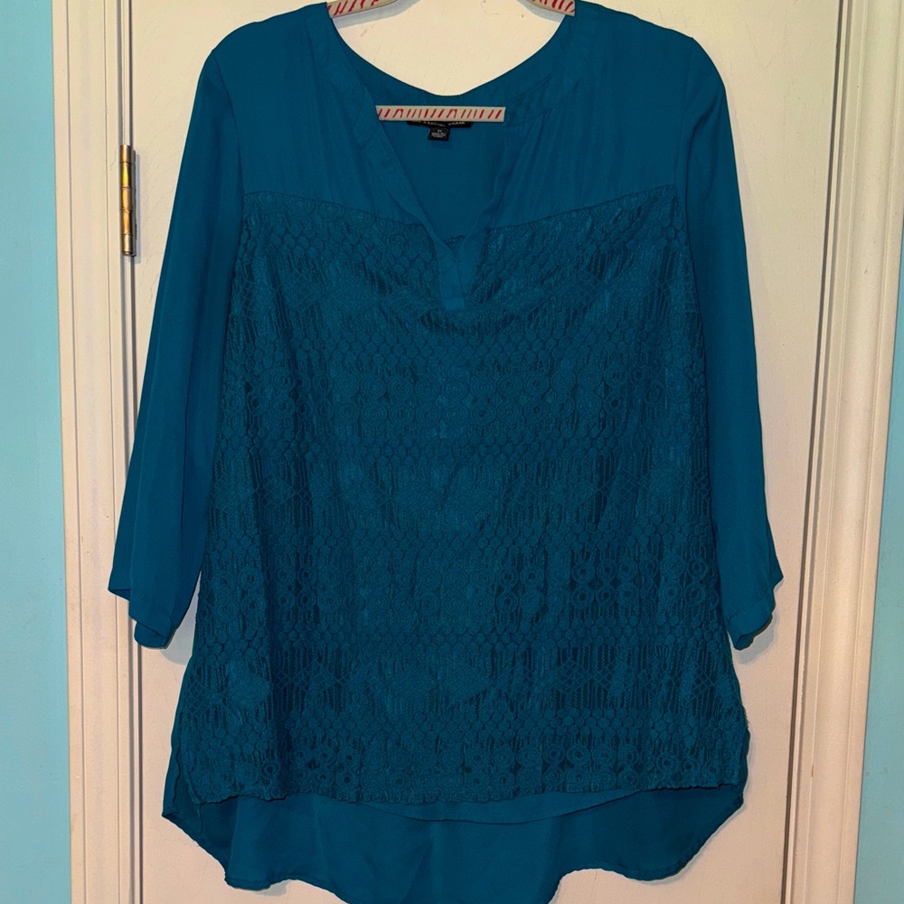 Zac & Rachel Teal Lace Blouse‎ dd10